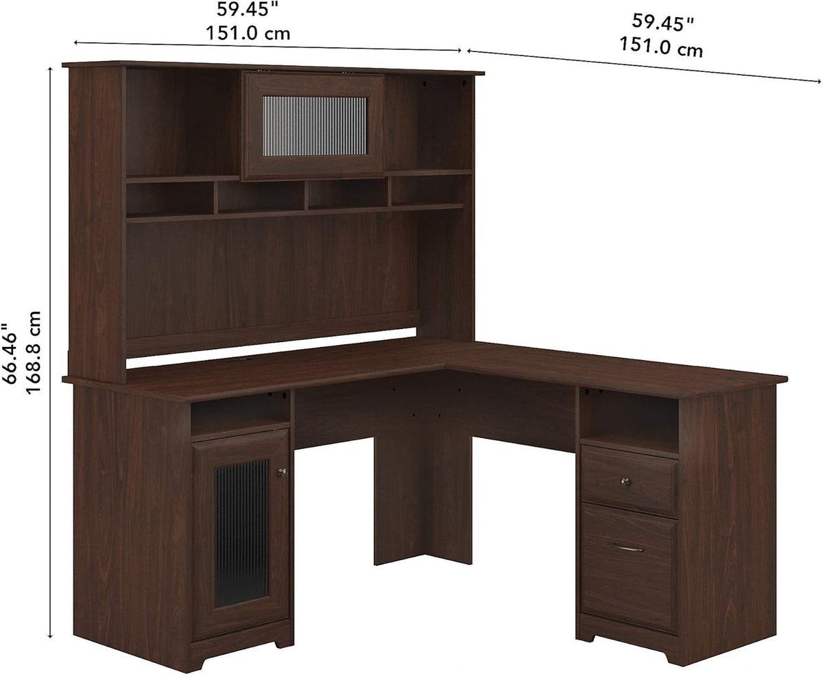Walnut L Shape Desk with Hutch U468