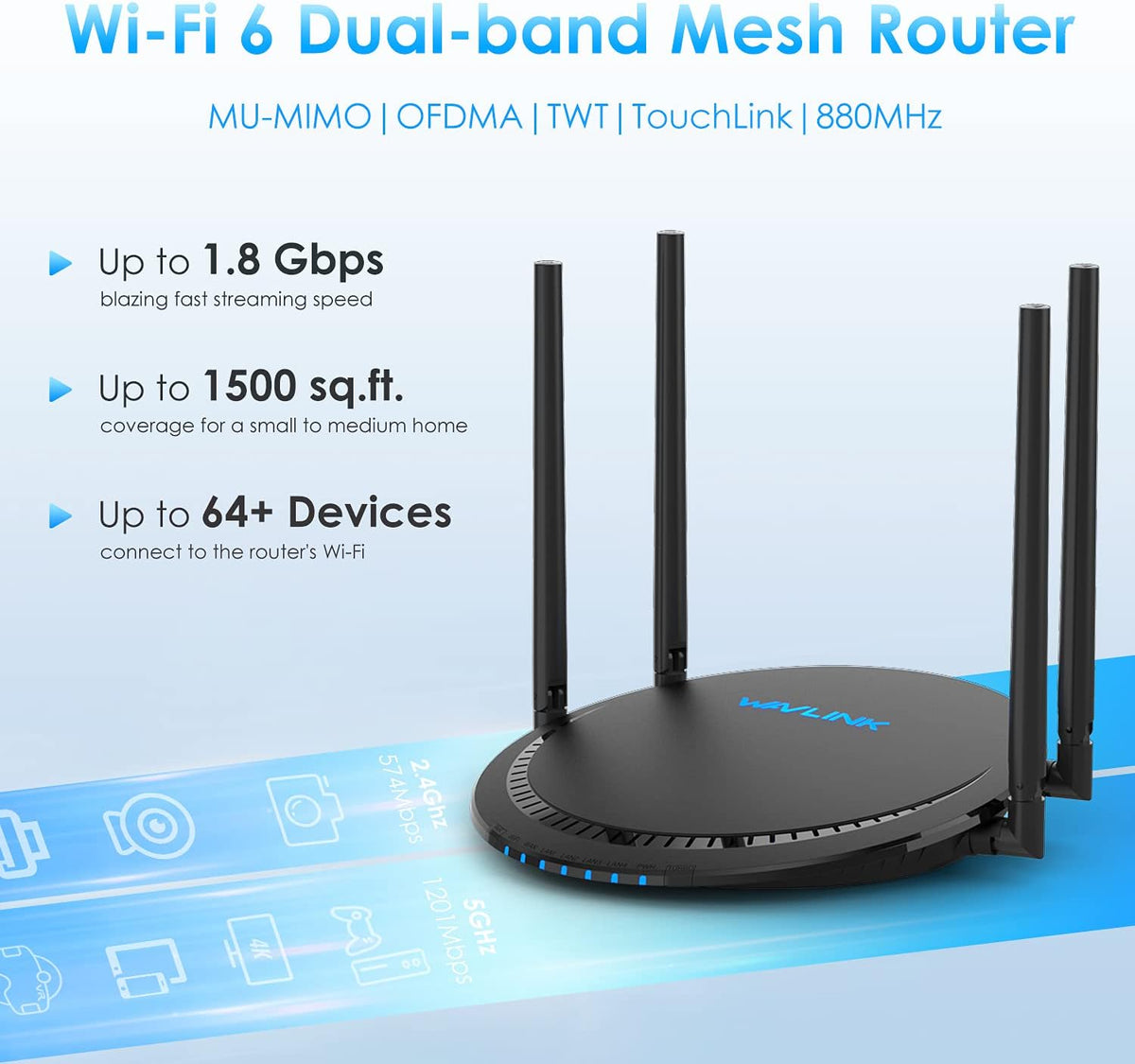 AX1800 Dual Band WiFi 6 Router, 5 Gigabit Ethernet Ports, USB 3.0, Pack of 2 Z4907