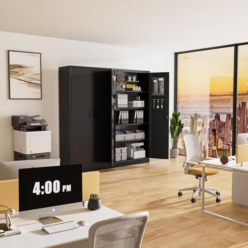 72” Locking Black Metal Storage Cabinet with Doors and 4 Shelves K744922