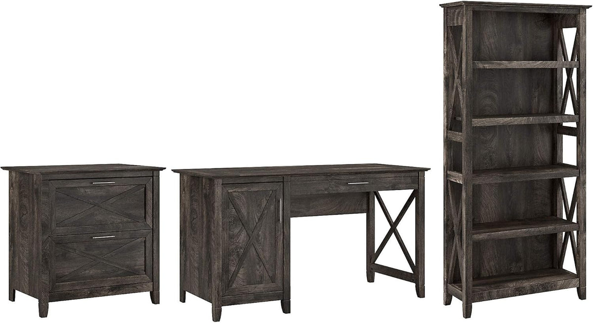 Computer Desk with 2 Drawer File Cabinet and 5 Shelf Bookcase Y7967