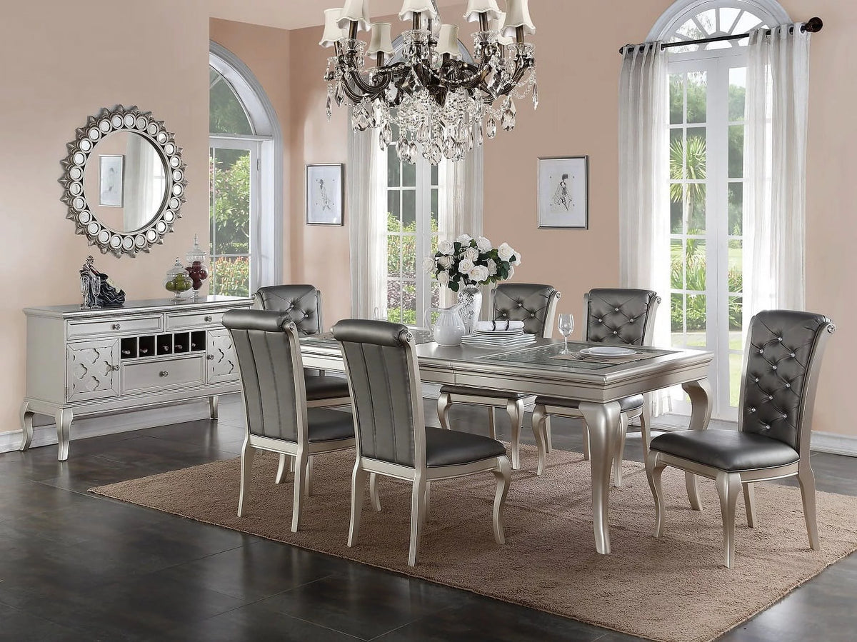 7pc Dining Set Table & 6 Tufted Cushion Chairs E8316