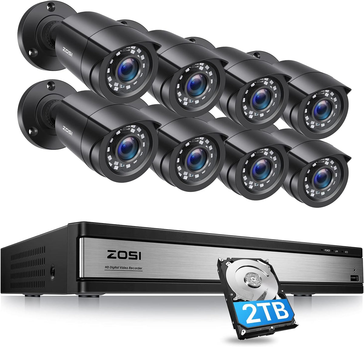 16CH 1080P Home Security Camera System with 2TB HDD, 8 x Wired 1080P Outdoor Indoor Weatherproof Cameras H967109