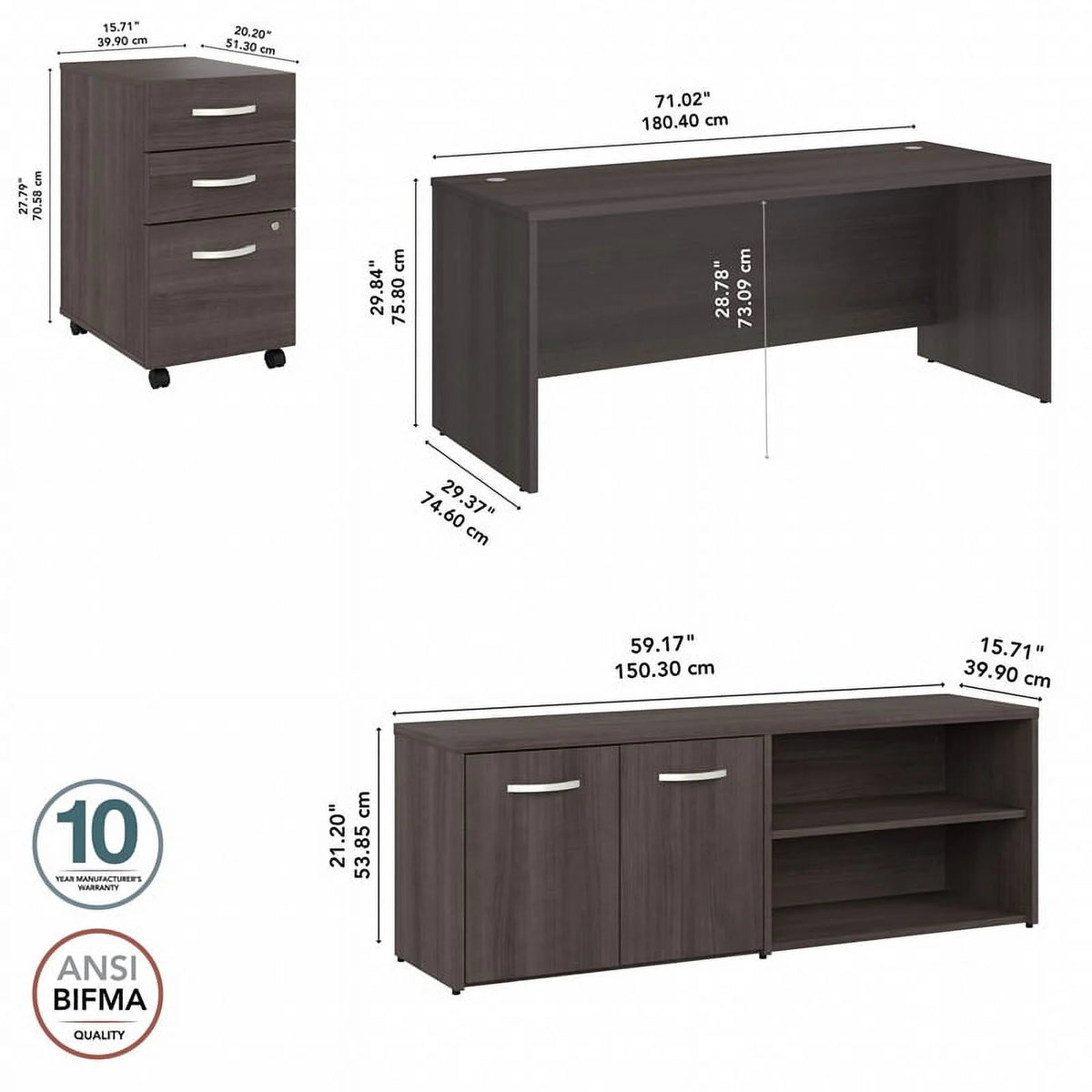 Gray Engineered Wood Office Desk with Drawers U96761