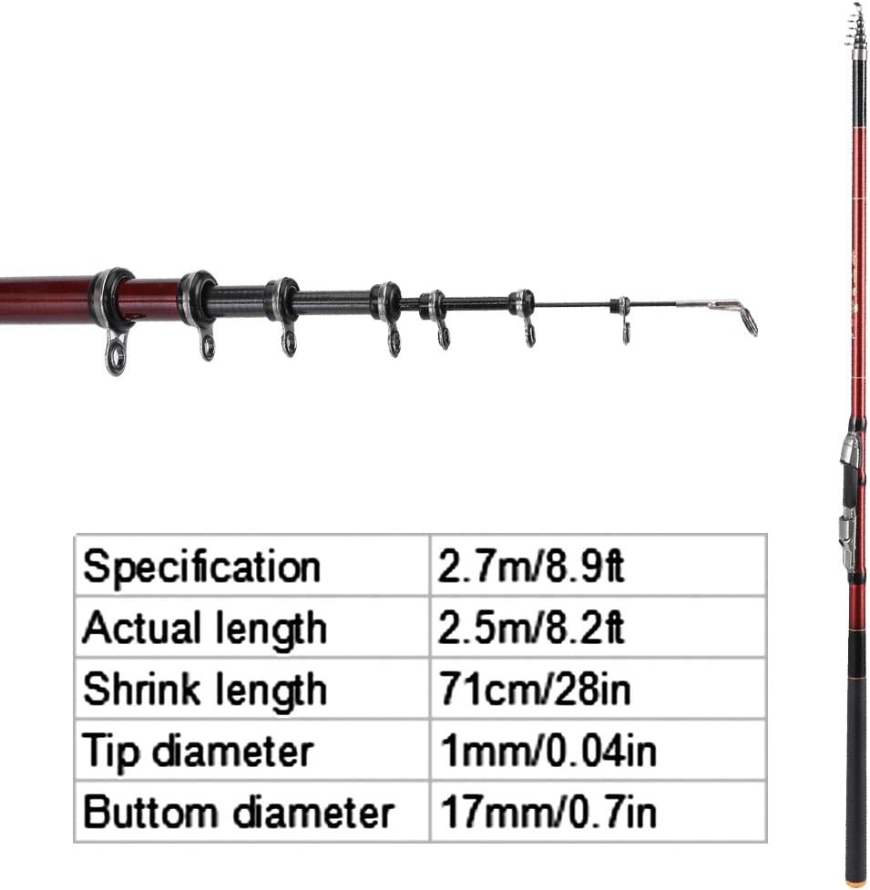 27088‑270 Portable Sea Rock Fishing Pole Carbon Rod 5 Sections 2.7M I25419