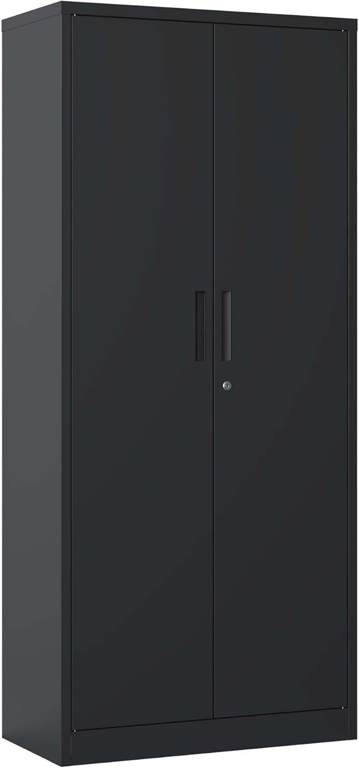 Black Metal Garage Storage Cabinet with Doors and 4 Shelves R4237