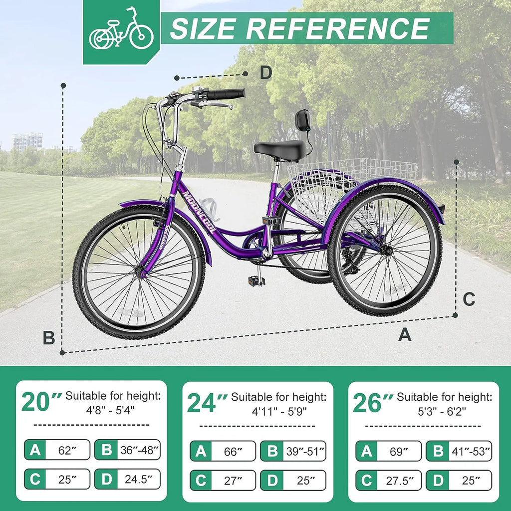 24" Adult Tricycle 3 Wheel 7 Speed Bike with Shopping Basket A95994