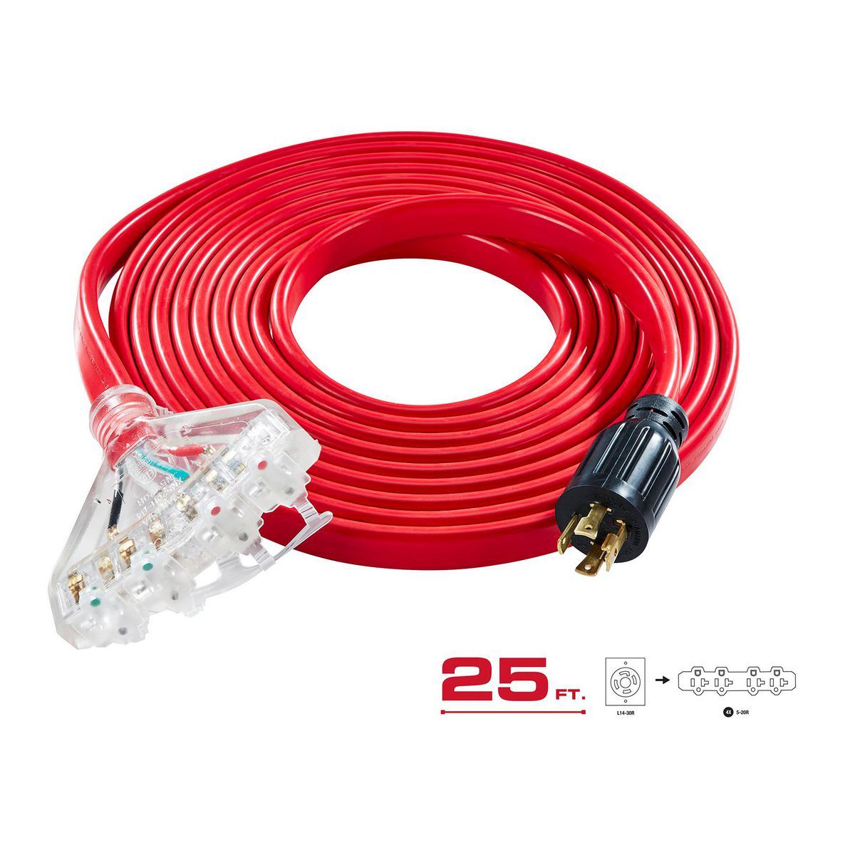 25 ft. 30 Amp 125/250V 4-Outlet Generator Extension Cord E7910