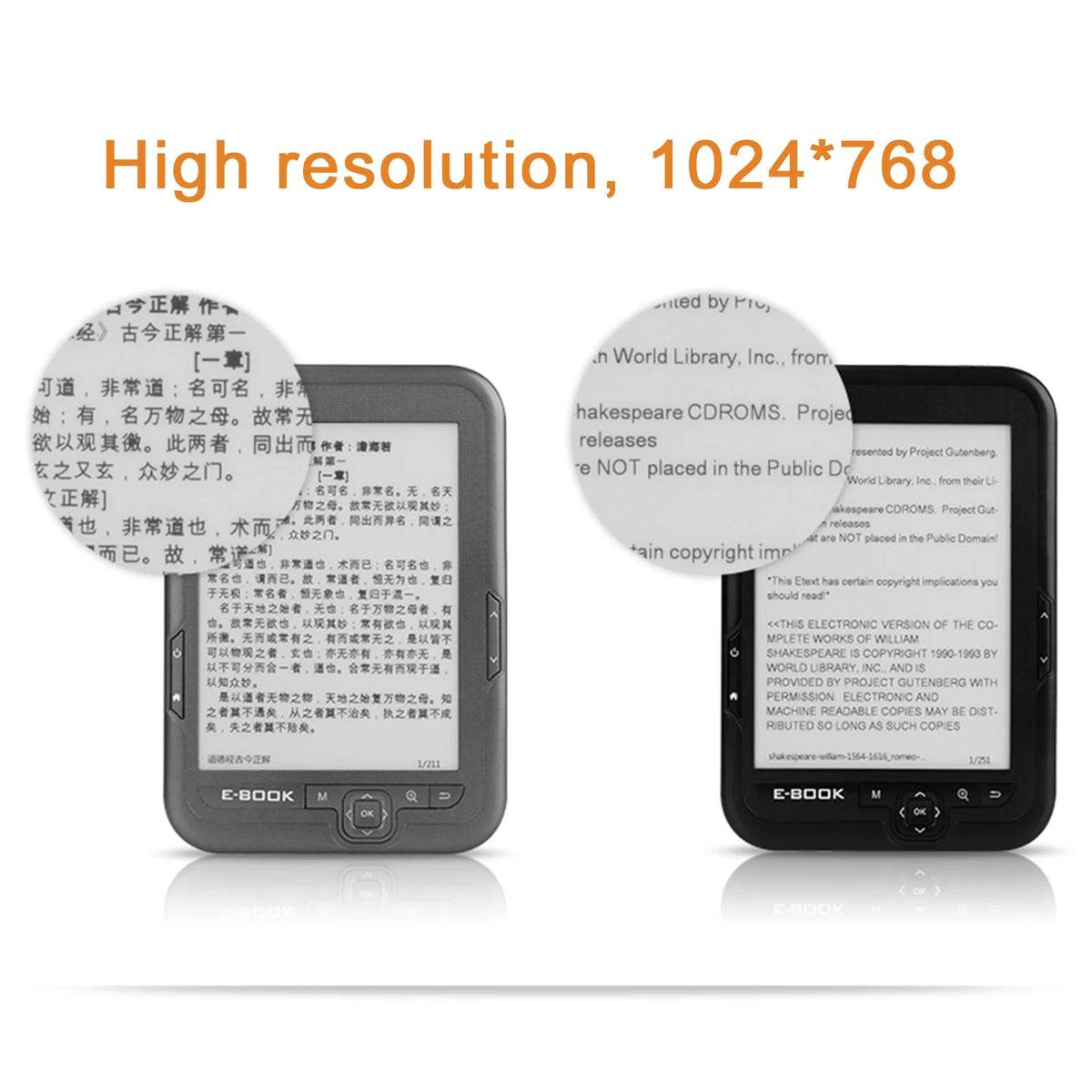 Ebook Reader High Clear Ink Screen Double RAM Adjustable Fonts 1024*768 Resolution M3747