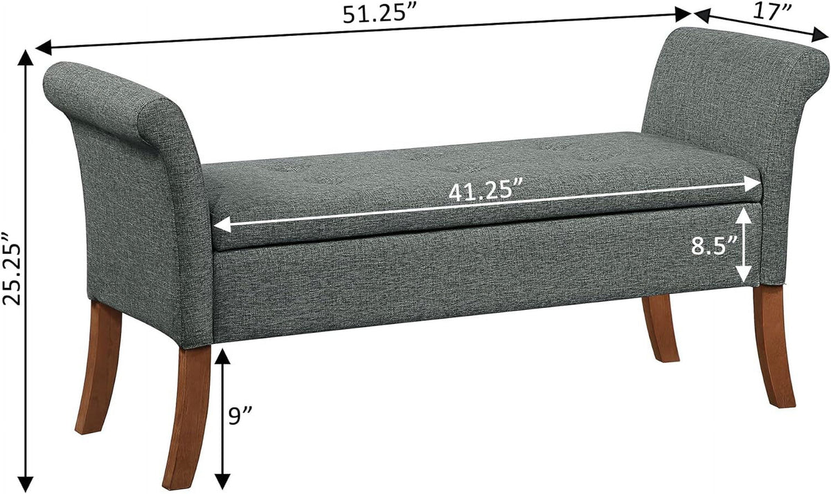 Light Charcoal Gray Fabric Storage Ottoman Bench T589