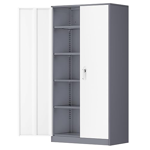 72” Locking Black Metal Storage Cabinet with Doors and 4 Shelves K744922