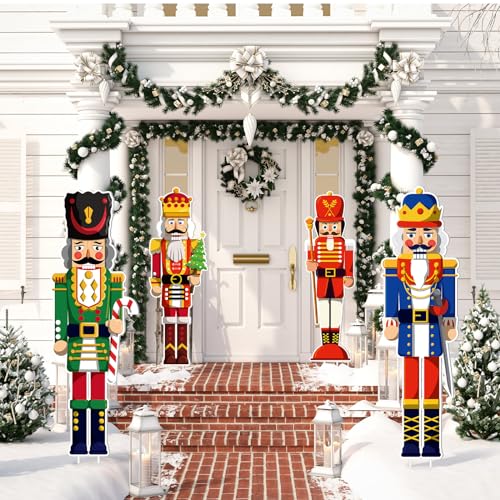4 Pcs Large Nutcracker Yard Sign with 16 Stakes Christmas Yard Decorations A233