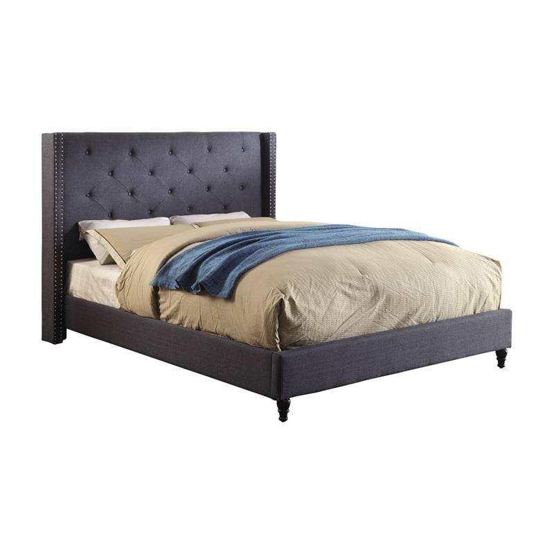 Blue Fabric and Wood Wingback California King Bed R343482
