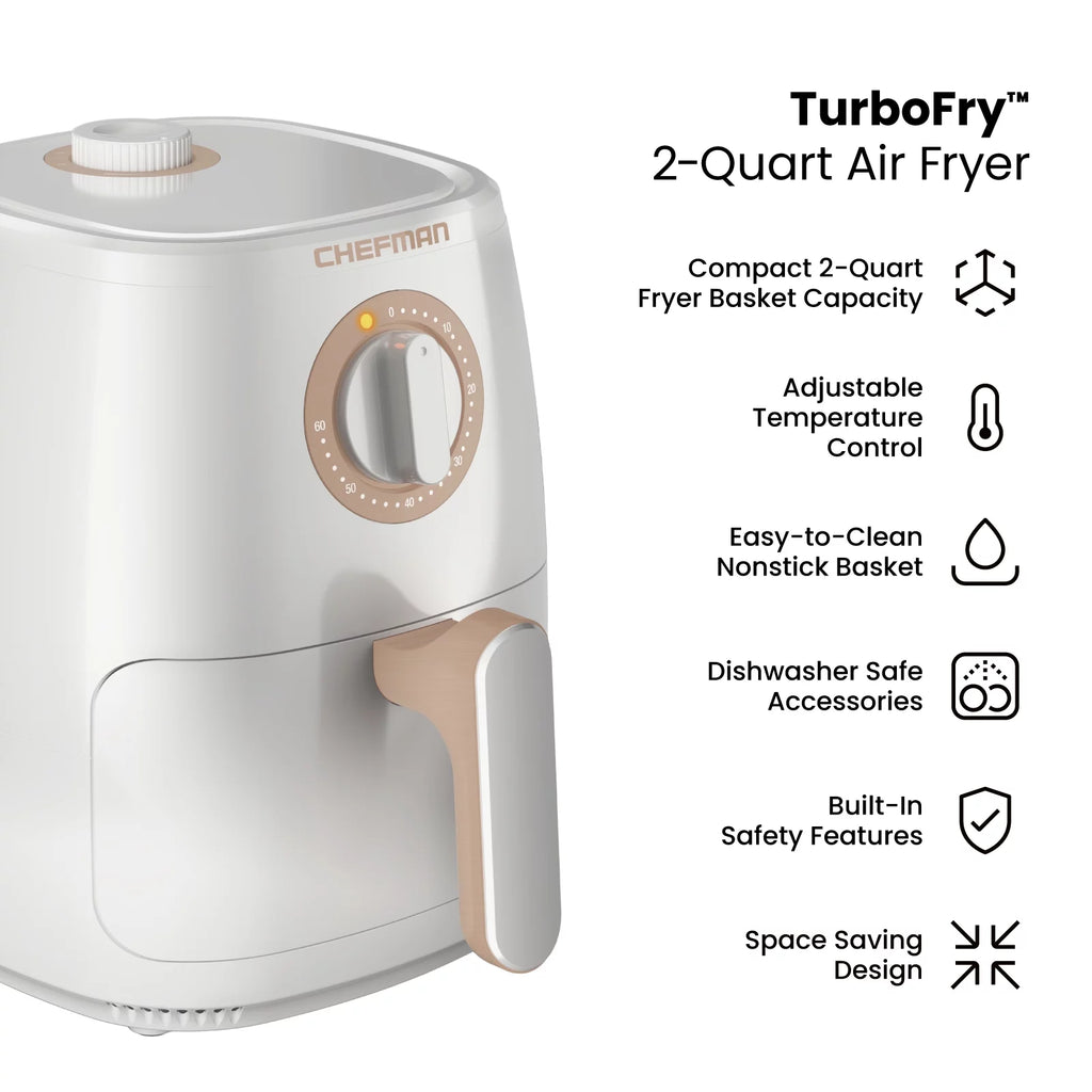 2 Qt White Air Fryer with Timer and Temperature Control L8858