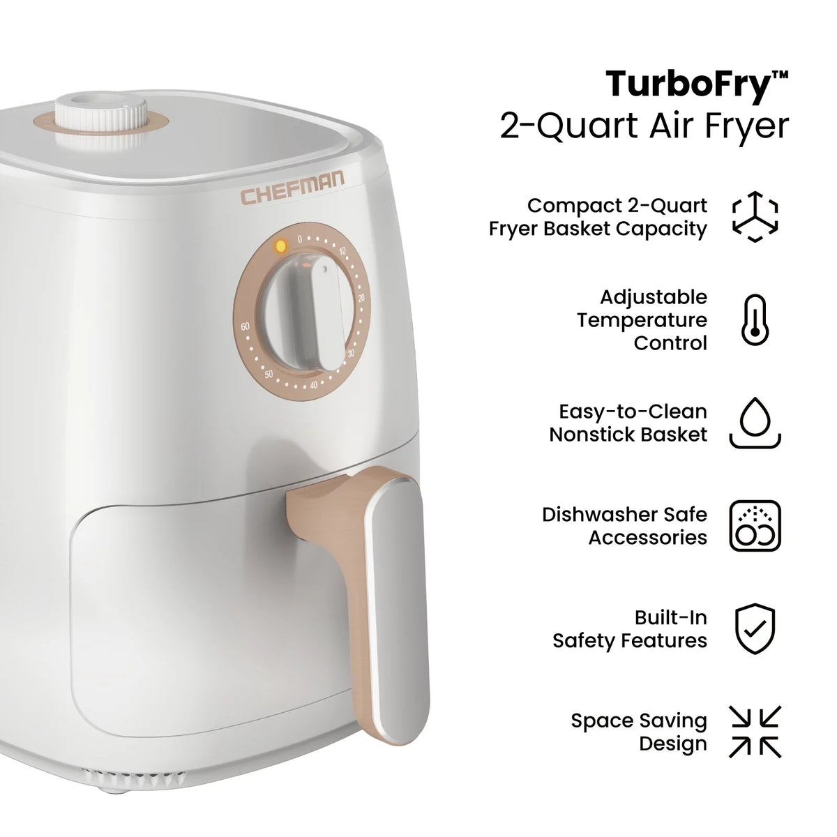 2 Qt White Air Fryer with Timer and Temperature Control L8858
