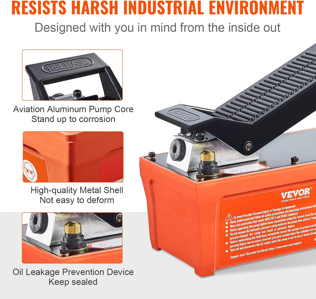 Air Hydraulic Pump, 10,000 PSI, 1/2 Gal Reservoir, Foot Actuated U69908