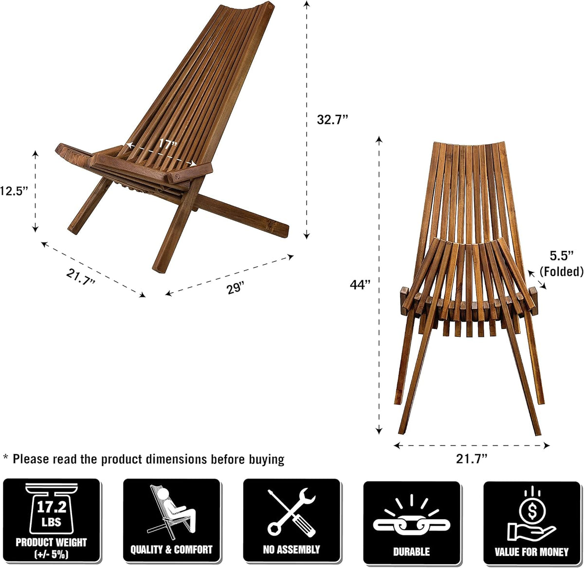 Folding Acacia Wood Outdoor Chair M255
