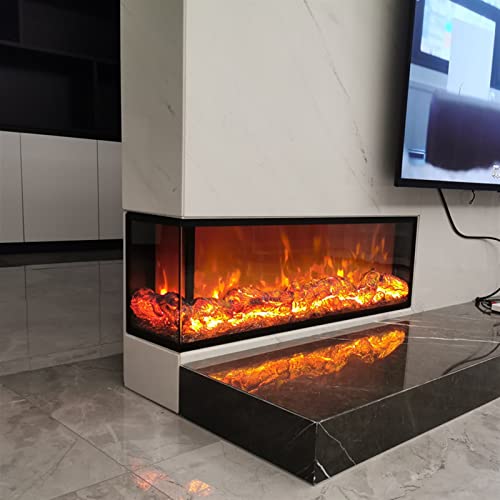 Black L-shaped Recessed Electric Fireplace with Remote Control R417
