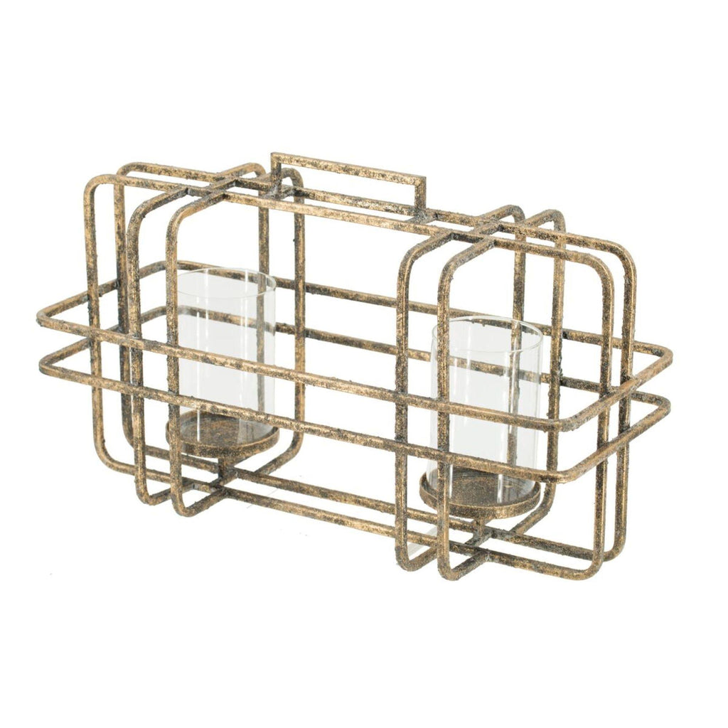 Beige Caged Hurricane Glass Candle Holder N75887