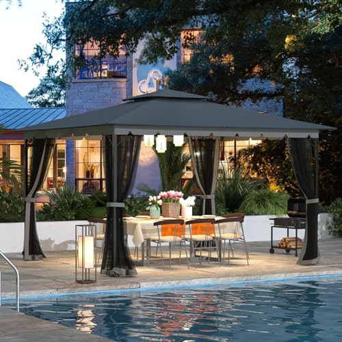10x12 Gazebo with Mosquito Netting, Metal Frame, Dual Air Roof Z19185