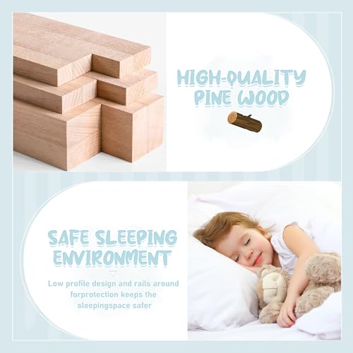 Gray Solid Wooden Kid Toddler Floor Bed with Safety Fence and Door C93315