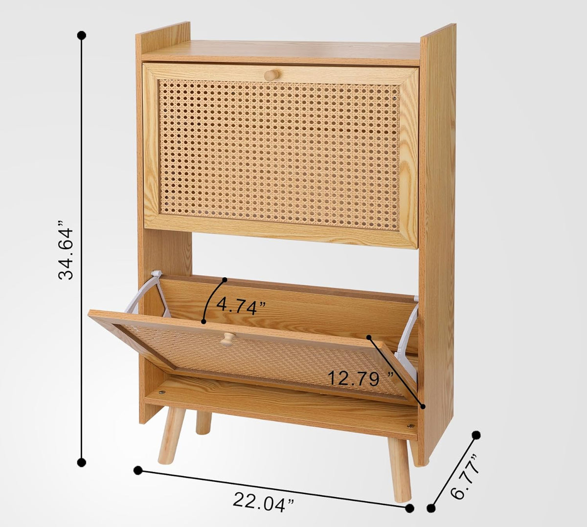 Brown Wooden Shoe Storage Cabinet with 2 Flip Drawers Rattan A60382