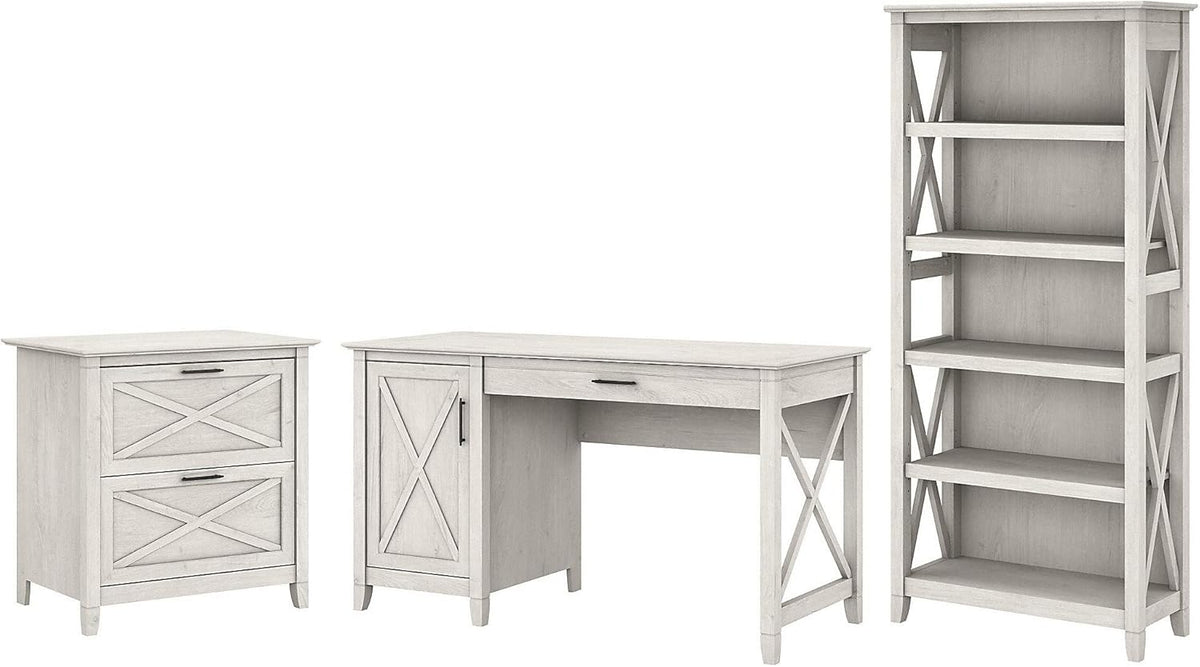 Computer Desk with 2 Drawer File Cabinet and 5 Shelf Bookcase Y7967