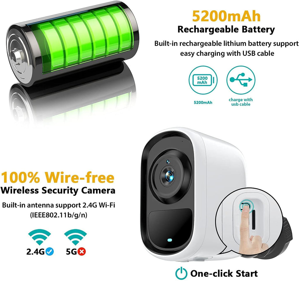 Wireless Outdoor Security Camera 1080P HD Night Vision Waterproof U2117