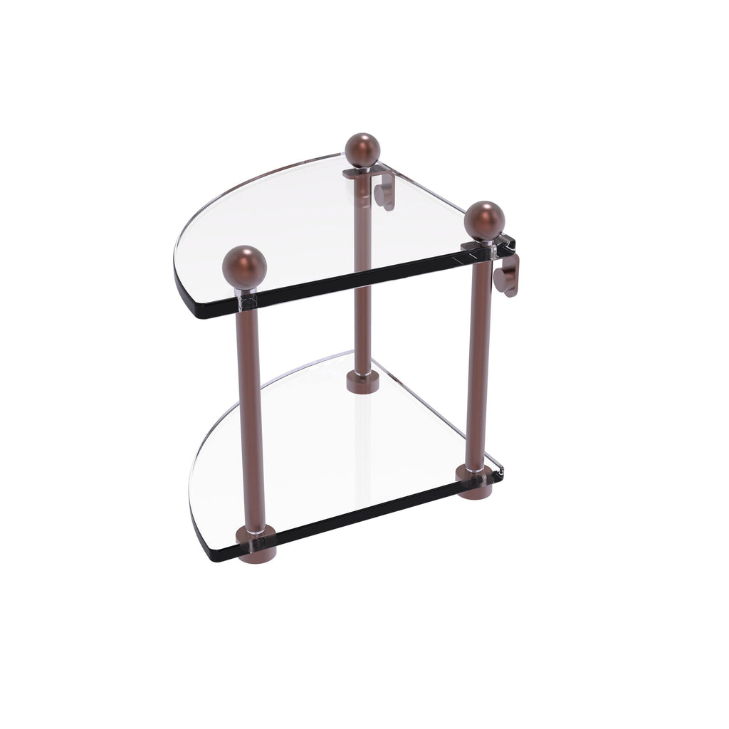 Two Tier Corner Glass Shelf Antique Copper Y8875
