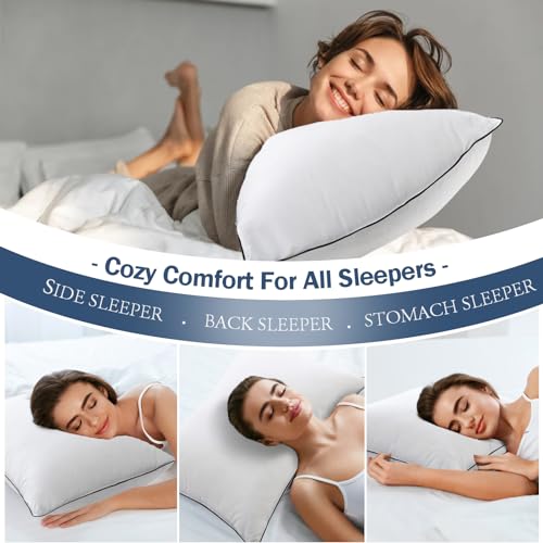 Medium Firm Goose Down king size pillows set of 2, 1000TC Organic Cotton Cover, Polyester 20"x36" E98619