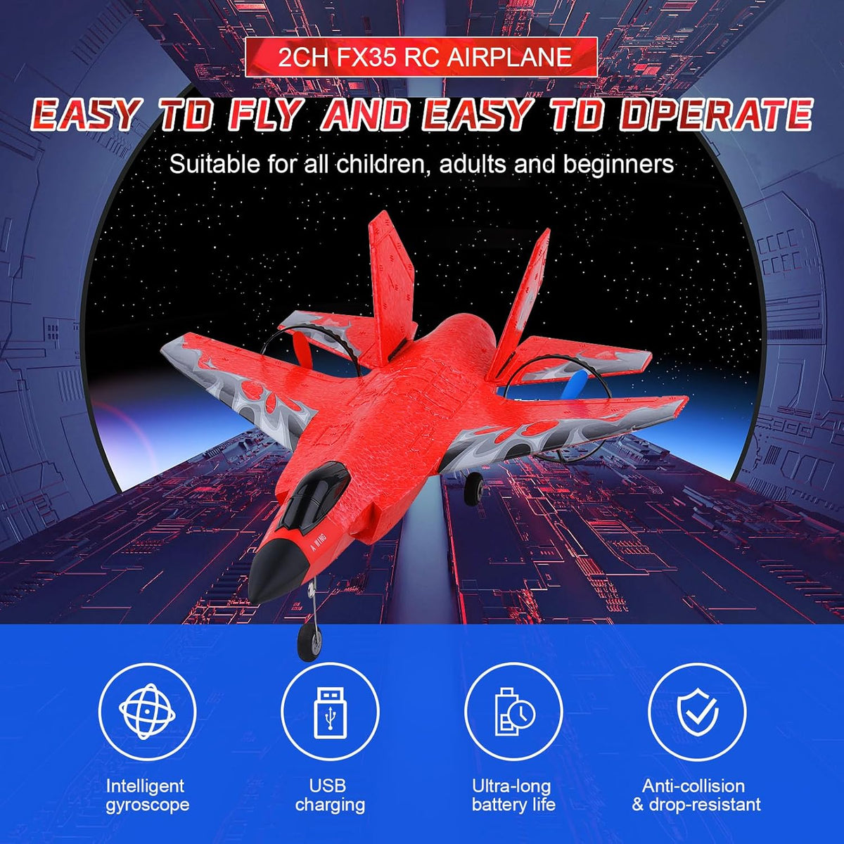 Red 2CH Remote Control Fighter Airplane U87817