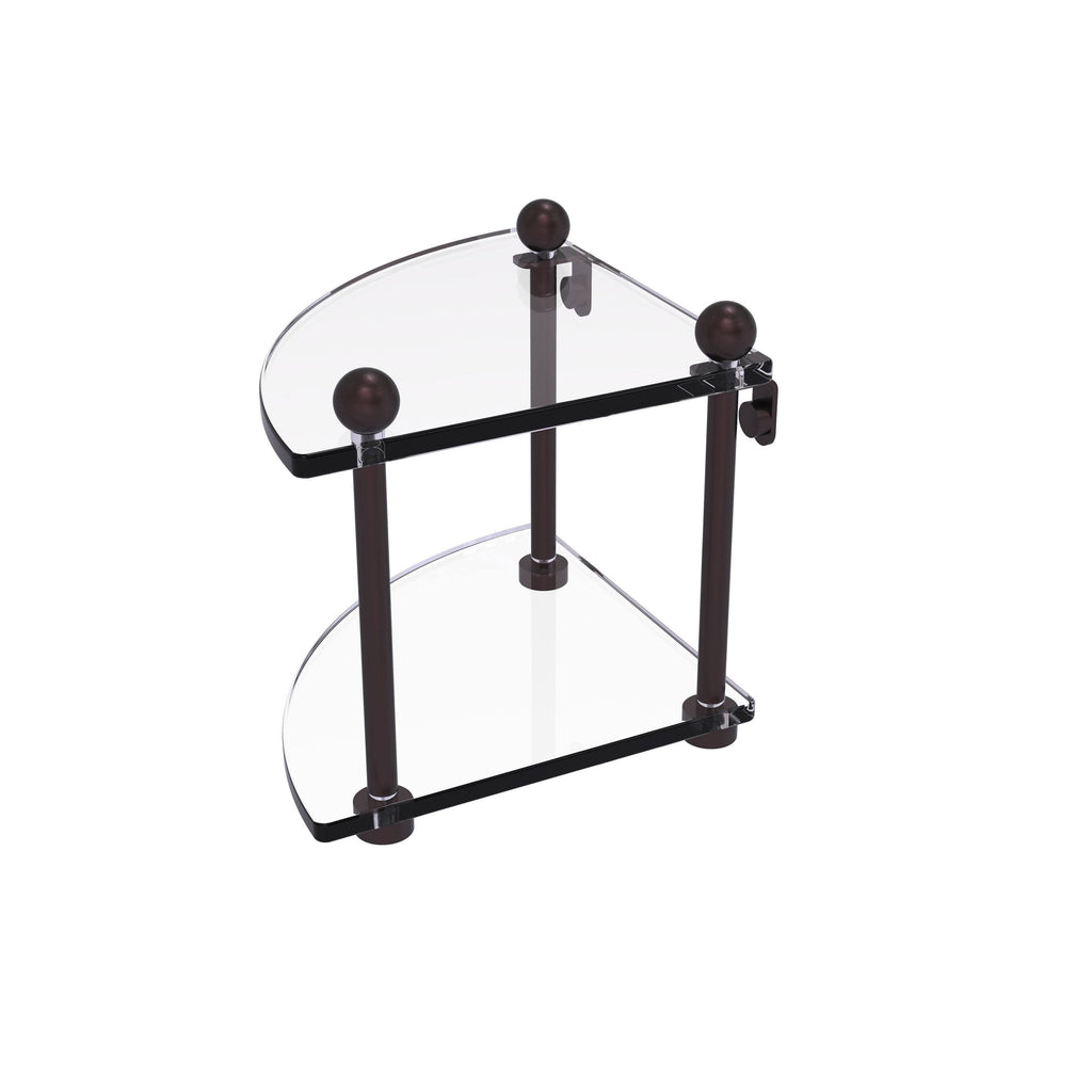 Two Tier Corner Glass Shelf Antique Copper Y8875