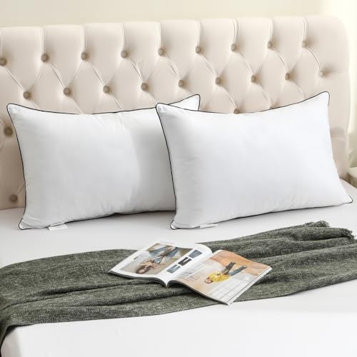 Medium Firm Goose Down king size pillows set of 2, 1000TC Organic Cotton Cover, Polyester 20"x36" E98619