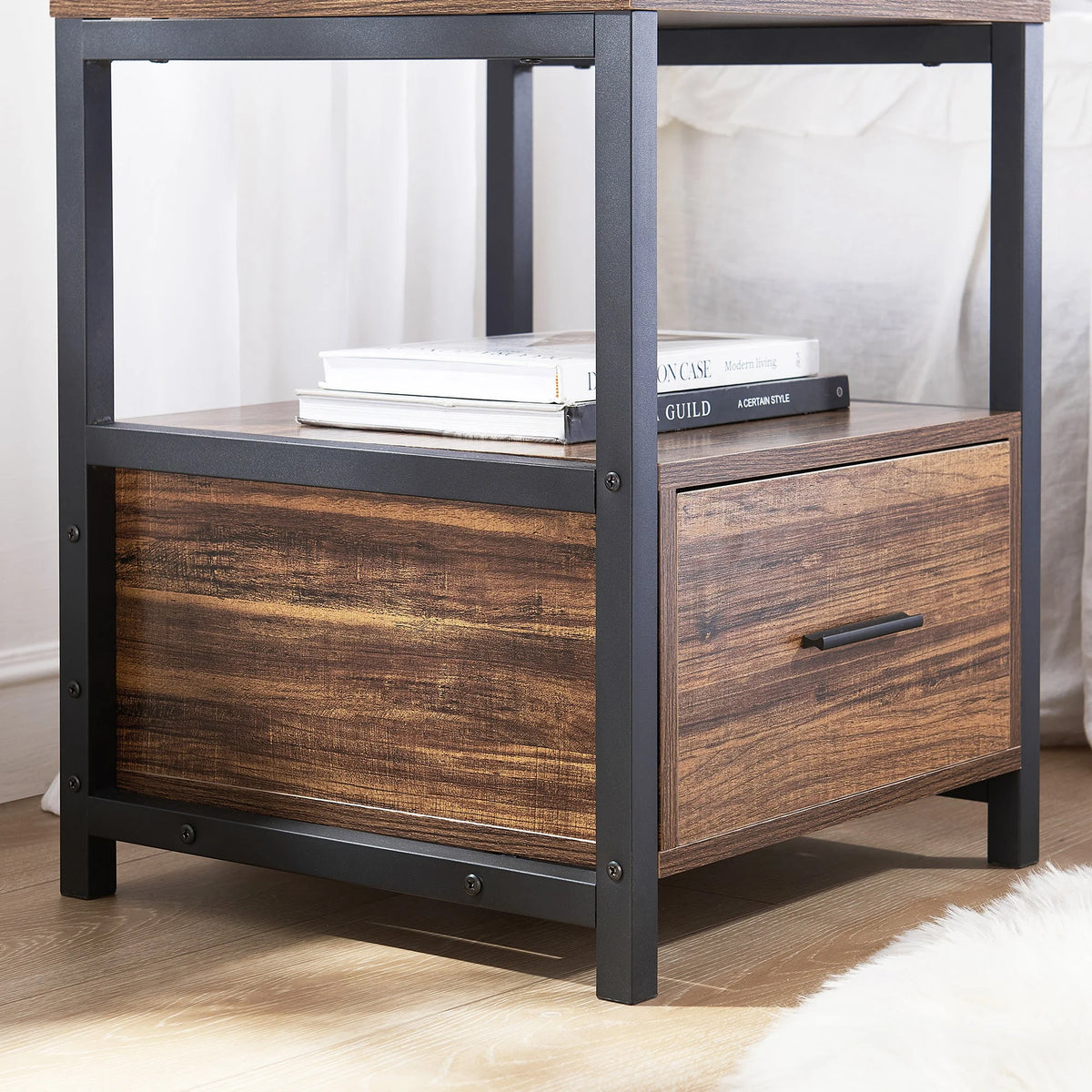 3-Piece Bedroom Set Full Bed Frame and 2 Brown Nightstands A577