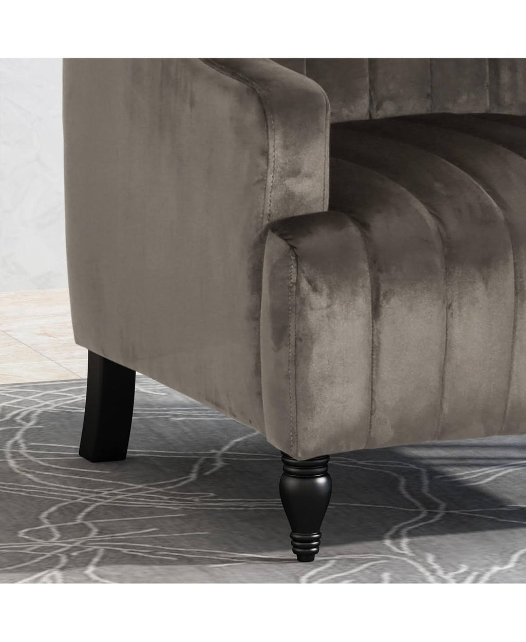 Gray and Dark Brown Velvet Club Chair I927