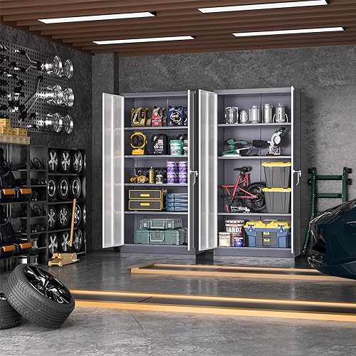 72” Locking Black Metal Storage Cabinet with Doors and 4 Shelves K744922