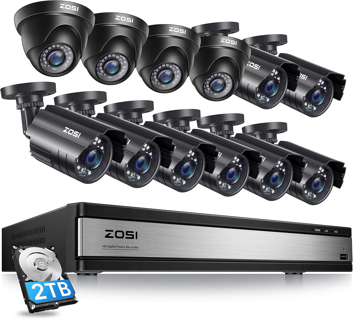 16CH 1080P Home Security Camera System with 2TB HDD, 8 x Wired 1080P Outdoor Indoor Weatherproof Cameras H967109