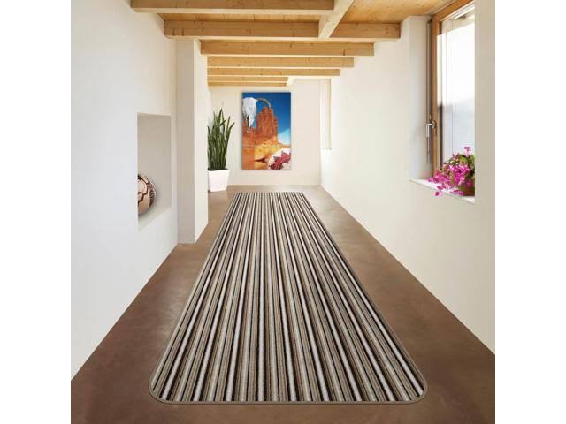 Mocha Brown Stripe Skid-Resistant Carpet Runner 8 ft. x 36 in. V238
