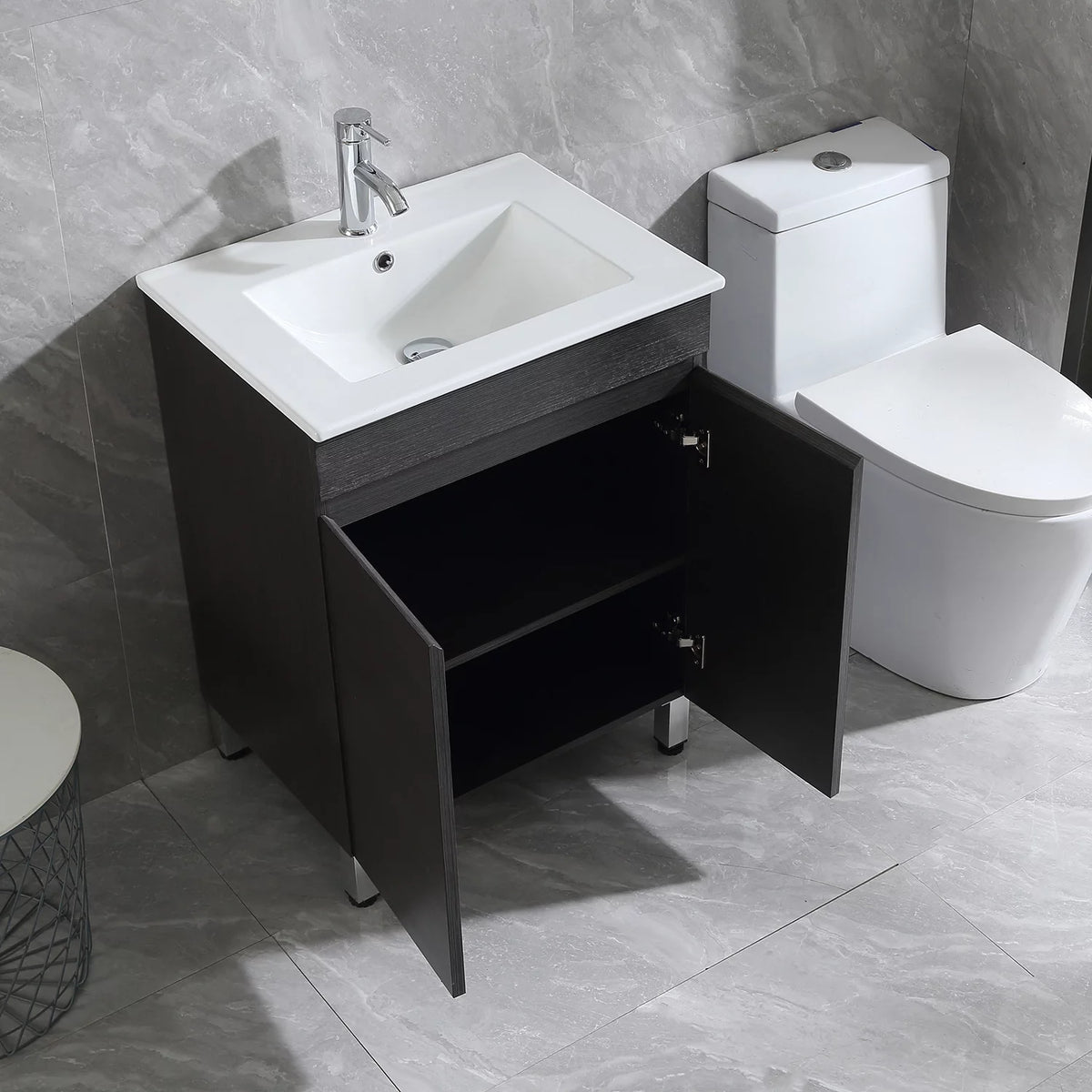 Black 24'' Wood Bathroom Vanity Cabinet with Sink I9431