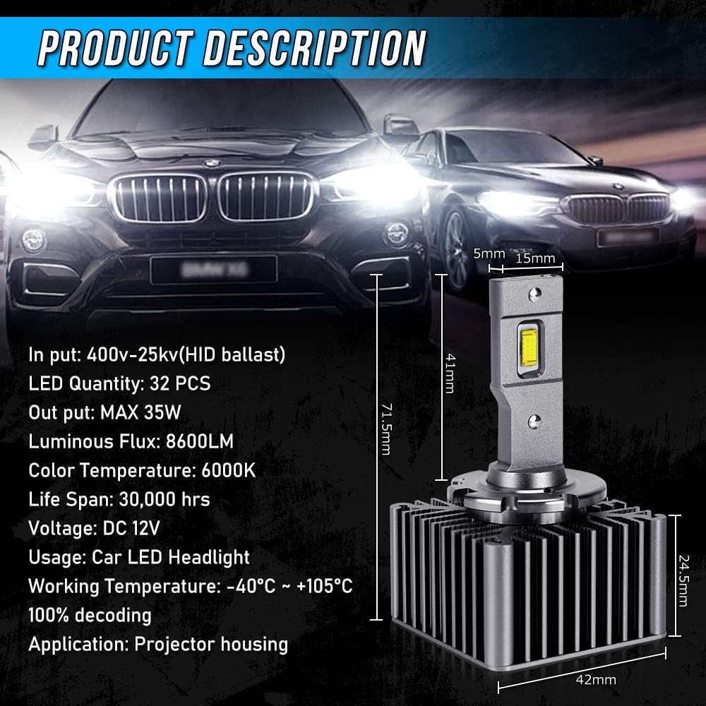 D3S LED Headlight Bulbs Conversion Kit 6000K 35W Pack of 2 W575234