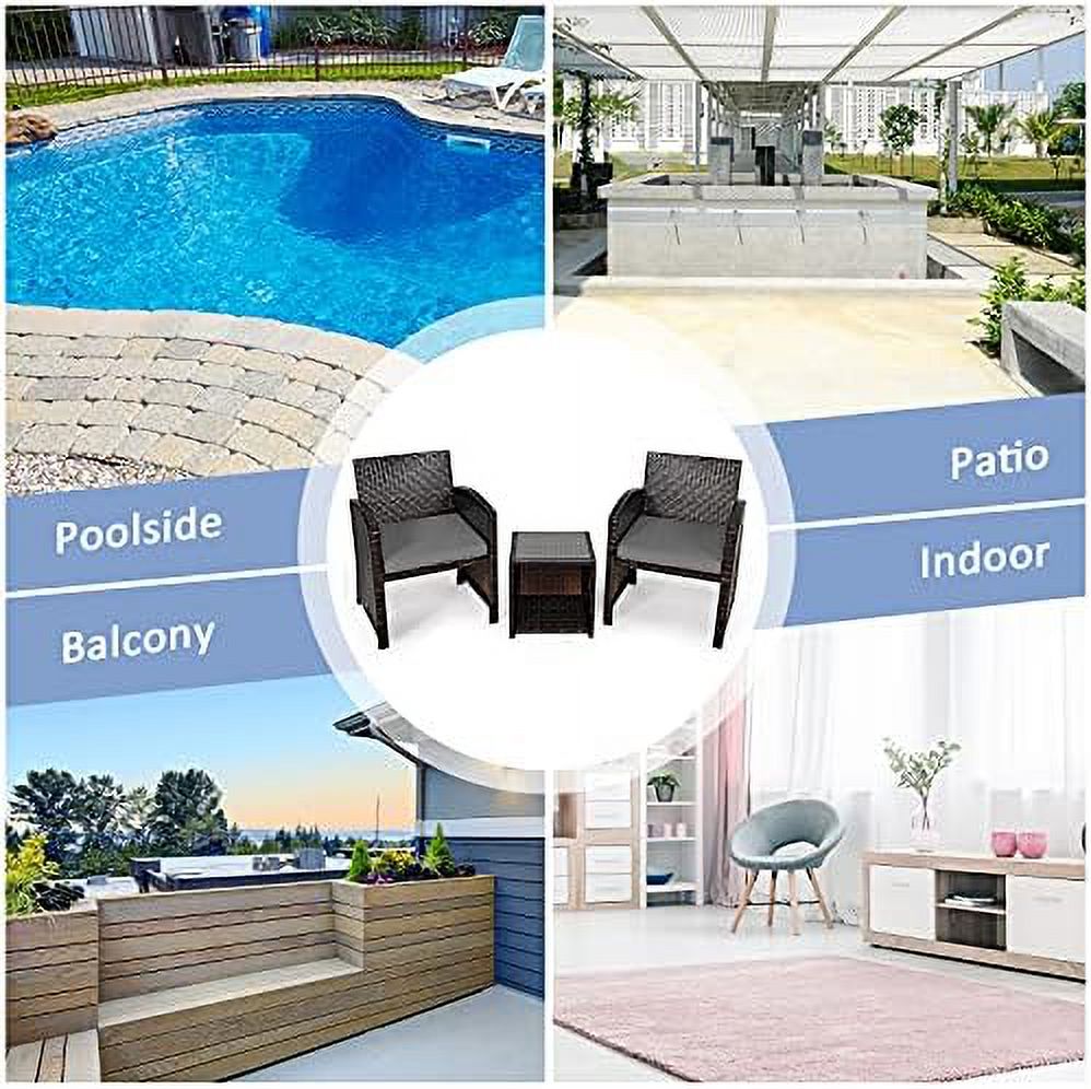 Patio Rattan Conversation Set with Cushioned Chair & Ottoman & Tempered Glass Coffee Table H820