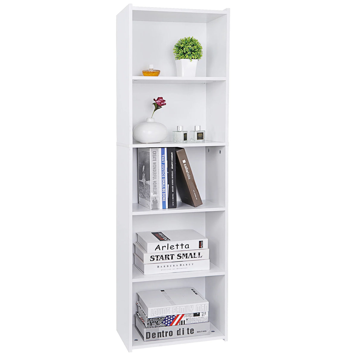 5-Shelves Narrow White Bookcase T63068