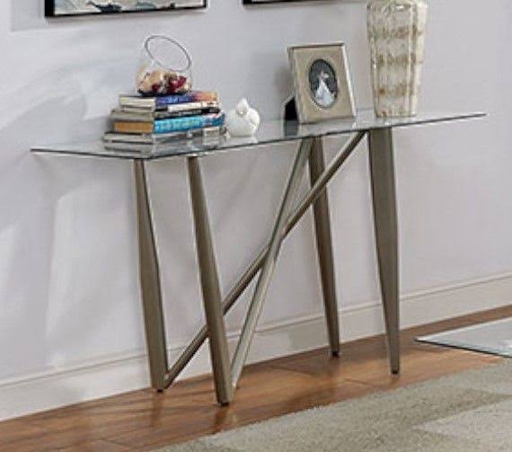 Champagne Metal Clear Glass Sofa Table L745