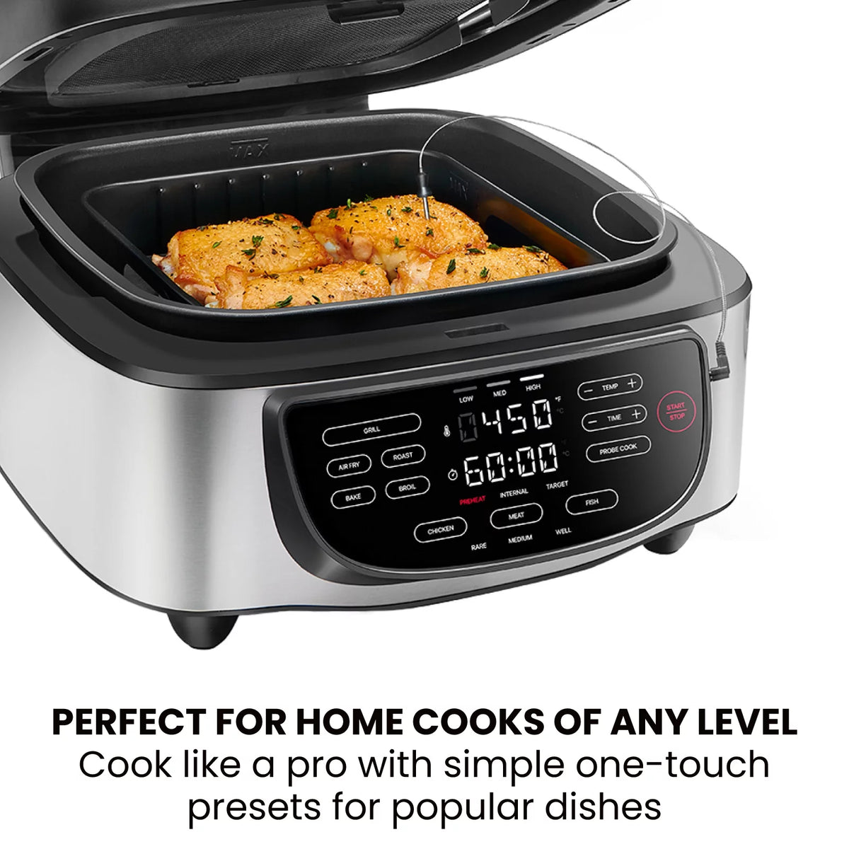 5-in-1 Air Fryer Indoor Grill with Thermometer 7.4 qt Stainless Steel H57374