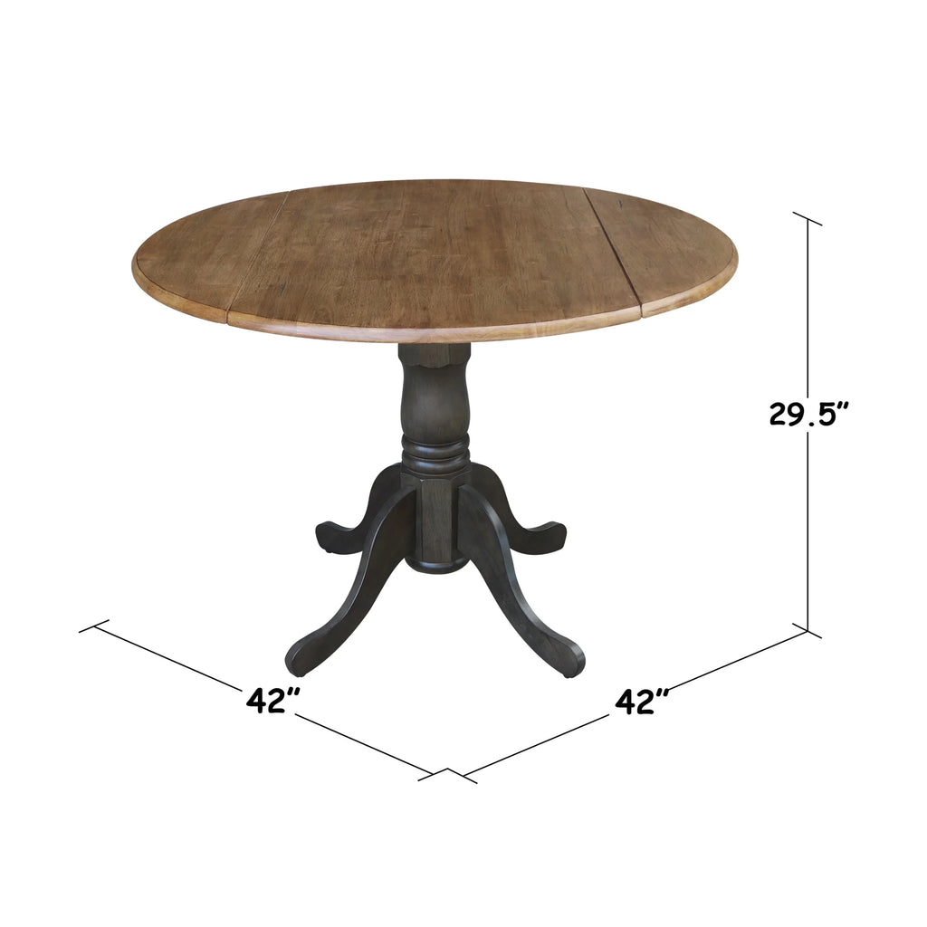 42" Round Solid Wood Dual Drop Leaf Pedestal Table B479