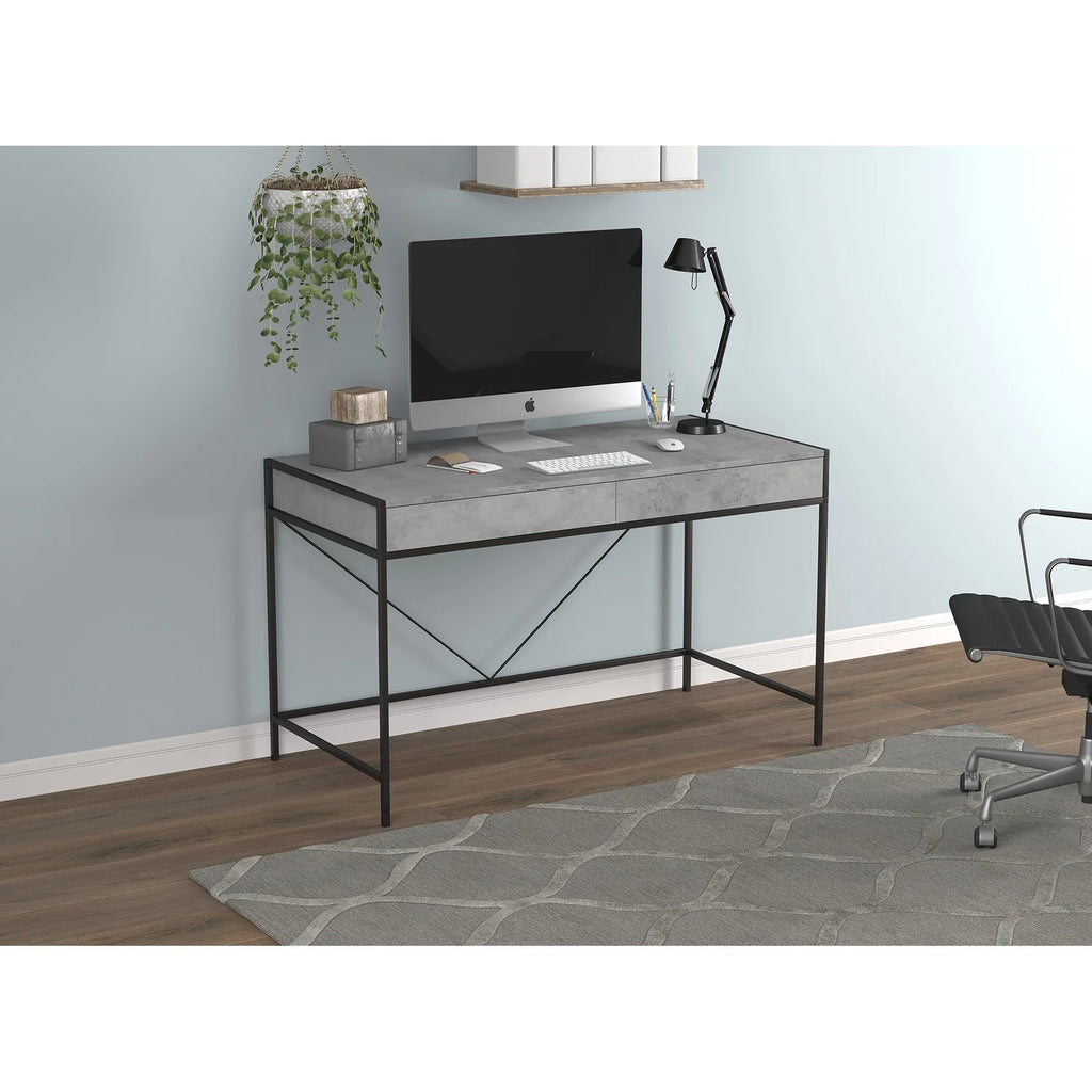 49"L 2-Drawers Black Metal Computer Desk W763