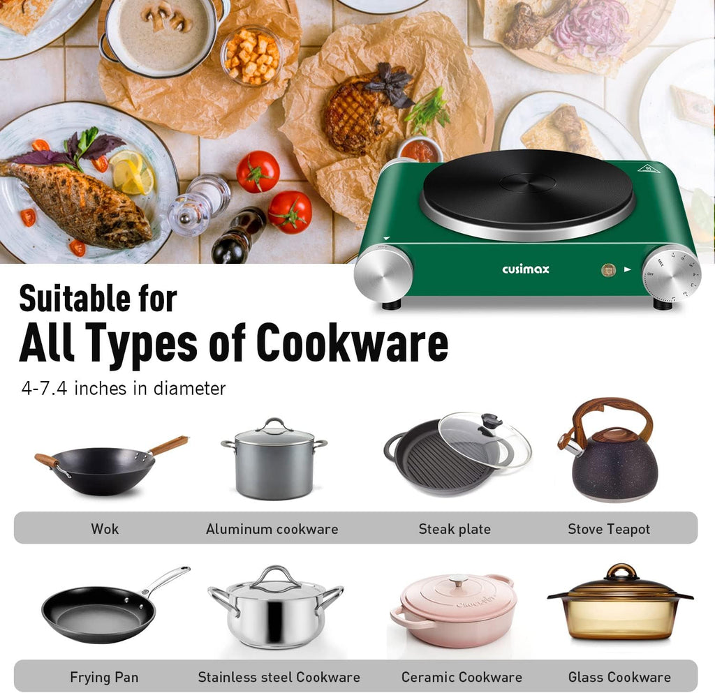Green Cast Iron Single Burner Hot Plate Electric Burner, Pack of 2 S14211