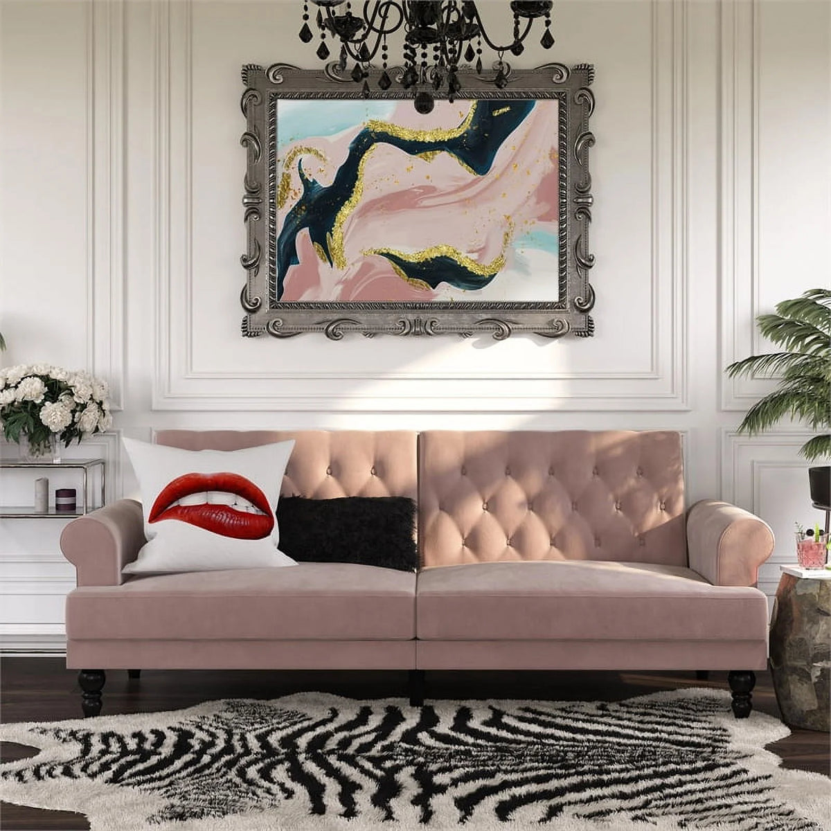 Blush Velvet Upholstered Futon P391