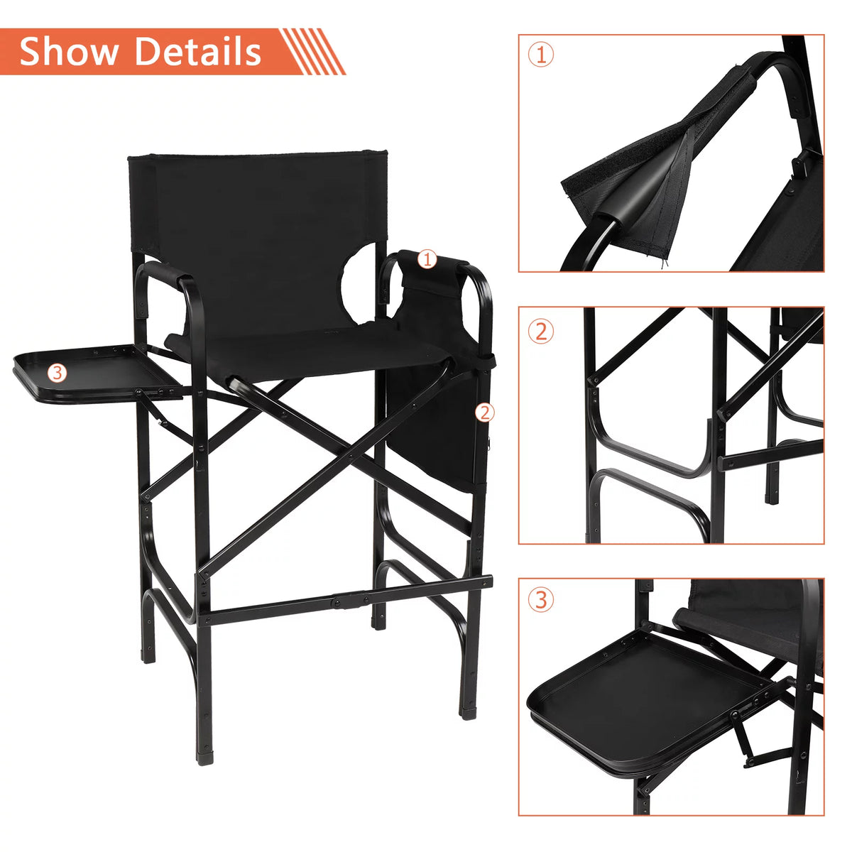 Black Folding Directors Chair with Side Table Storage Bag V697114