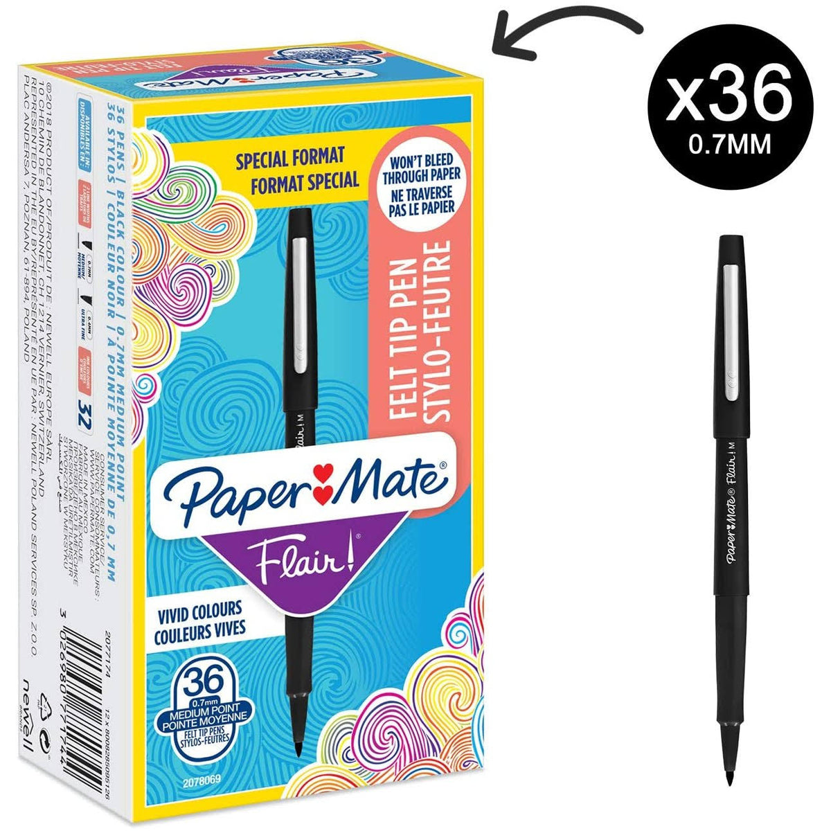 Black Felt Tip Pens, Medium Point (0.7mm), 36 Count Q555