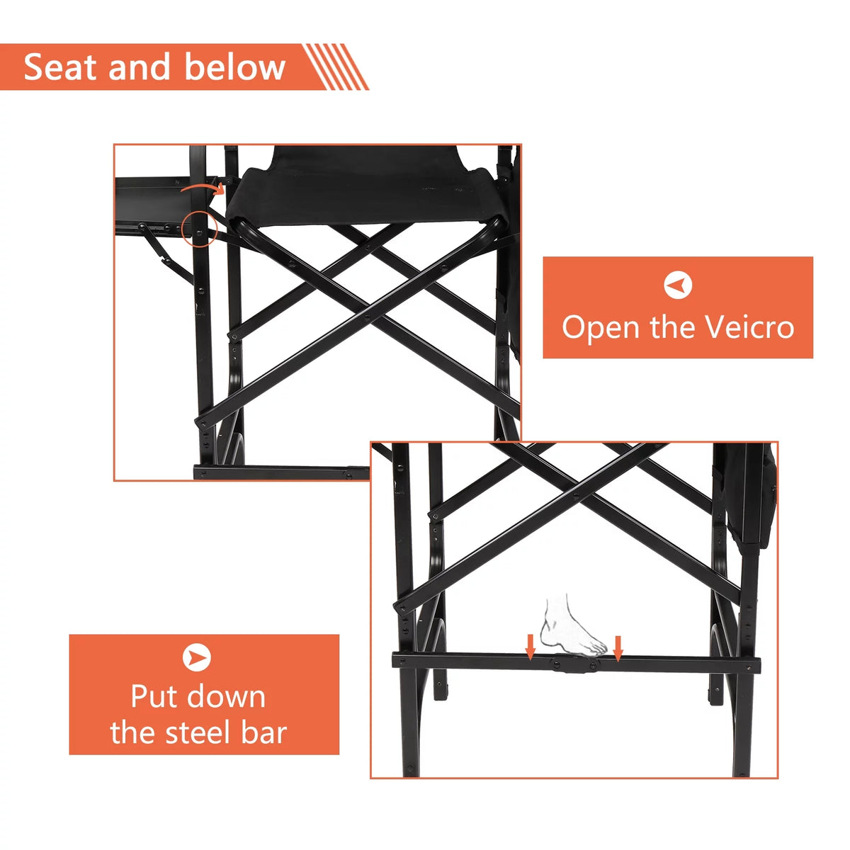 Black Folding Directors Chair with Side Table Storage Bag V697114